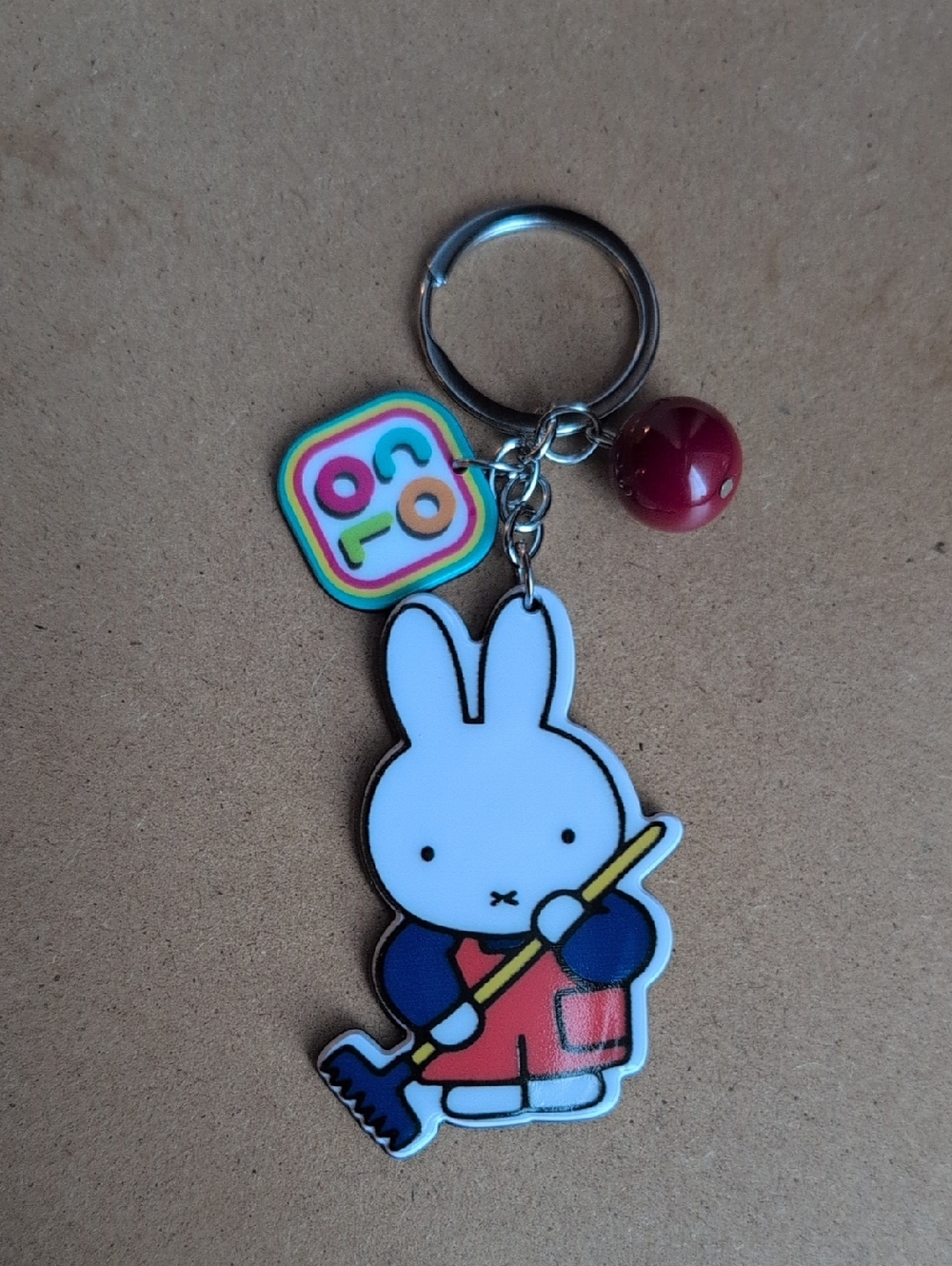 Cute White Bunny Keychain with Red Outfit and Blue Details